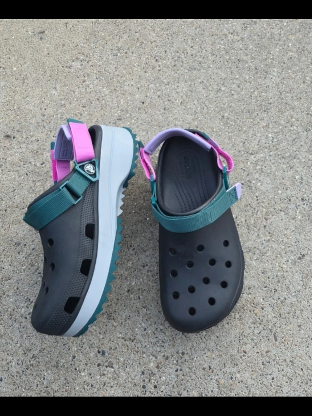 CROCS Hiker Clogs  Sandals with Teal and Pink Straps Women 12 /men 10